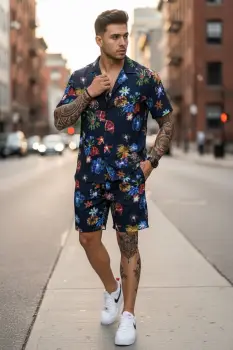 Compleu de vara cu imprimeu  camasa + pantaloni 980 imagine