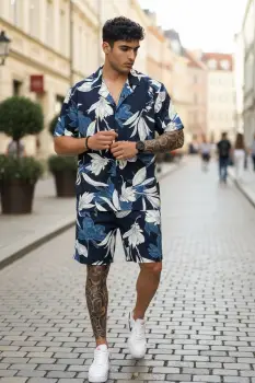 Compleu de vara cu imprimeu  camasa + pantaloni 987 imagine