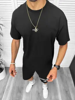 Compleu de vara  negru  tricou + pantaloni y250 imagine