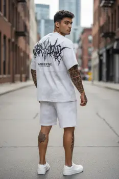 Compleu de vara tricou oversize + pantaloni alb 2373 imagine