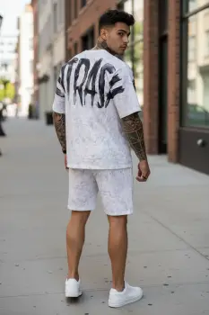 Compleu de vara tricou oversize + pantaloni alb SA19 22-2.1 imagine