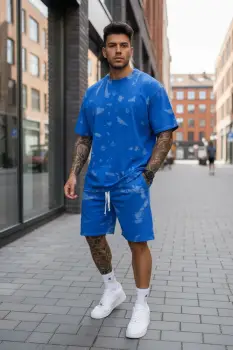 Compleu de vara tricou oversize + pantaloni  albastru 201 imagine