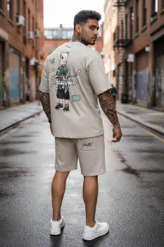 Compleu de vara tricou oversize + pantaloni bej 036 38-1.1 imagine