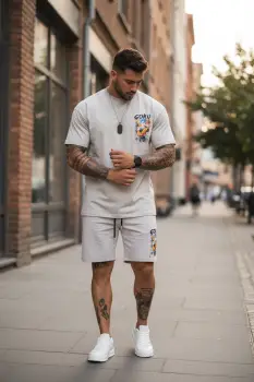 Compleu de vara tricou oversize + pantaloni gri 547 imagine