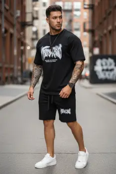 Compleu de vara tricou oversize + pantaloni negru 052 38-1.2 imagine