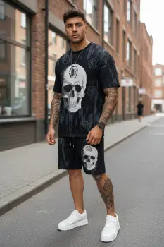 Compleu de vara tricou oversize + pantaloni negru 537 imagine