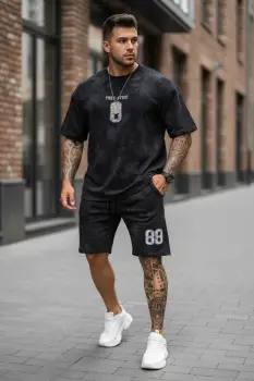 Compleu de vara tricou oversize + pantaloni negru SA21 39-1.2 imagine