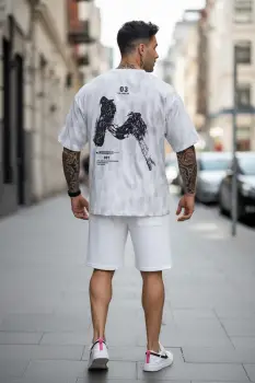 Compleu de vara tricou + pantaloni alb  imprimeu pe spate 012 42-5 imagine
