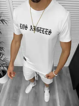 Compleu de vara tricou + pantaloni  alb  TS950 imagine