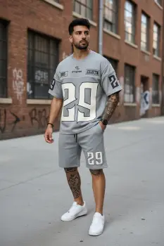 Compleu de vara tricou + pantaloni  gri 5069 imagine