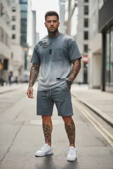 Compleu de vara  tricou + pantaloni  gri 8001 imagine