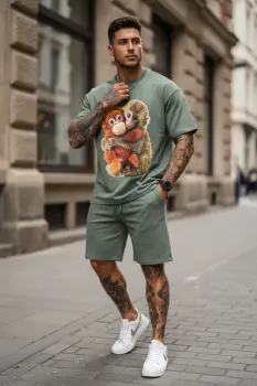 Compleu de vara  tricou + pantaloni  kaki 4001 imagine