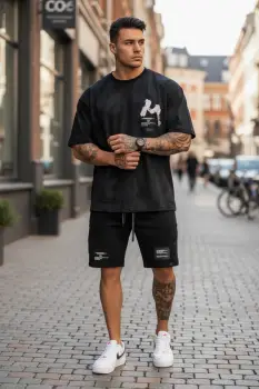 Compleu de vara tricou + pantaloni negru  imprimeu pe spate 012 42-5 imagine
