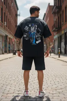 Compleu de vara tricou + pantaloni negru  imprimeu pe spate 033 56-2 imagine