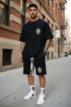 Compleu de vara  triocu + pantaloni  negru  oversize S100 i7-4.1 imagine