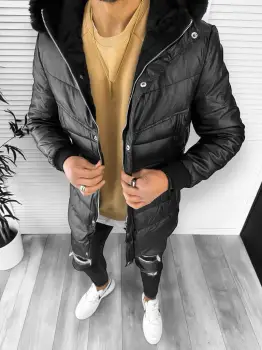 Geaca barbati de iarna grosa imblanita neagra JUN9205 imagine