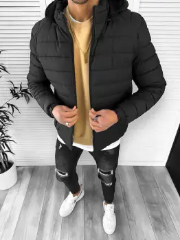 Geaca barbati de iarna imblanita neagra 5188 imagine