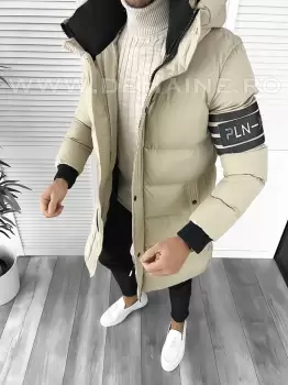 Geaca barbati groasa bej de iarna 9025 imagine