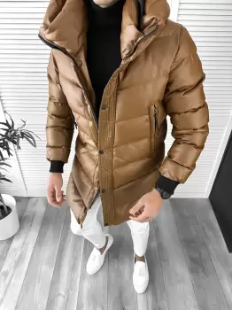 Geaca barbati groasa maro de iarna 8080 imagine