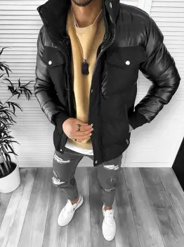 Geaca barbati groasa neagra de iarna 12348 imagine