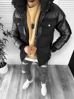 Geaca barbati groasa neagra de iarna 12358 imagine