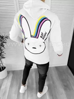 Hanorac barbati alb cu imprimeu pe spate slim fit K082 Y15-2 imagine