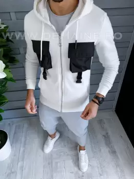 Hanorac barbati alb slim fit A8431 D4-3.2.3 imagine