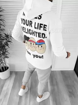 Hanorac barbati alb slim fit cu imprimeu pe spate K054 28-1.3 E 123-5*/ N15-3* imagine