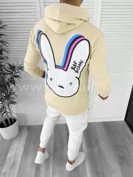 Hanorac barbati bej cu imprimeu pe spate slim fit K082 Y15-3 imagine