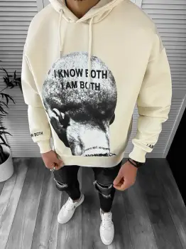 Hanorac barbati bej cu imprimeu slim fit k198 36-4.3 imagine