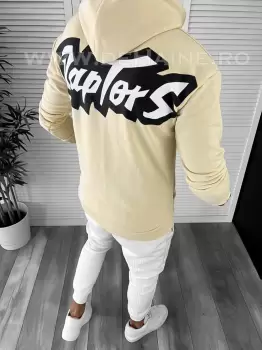 Hanorac barbati bej slim fit cu imprimeu pe spate K093 O2-1.1 imagine