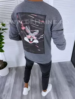 Hanorac barbati gri cu imprimeu pe spate K379 I19-3 imagine