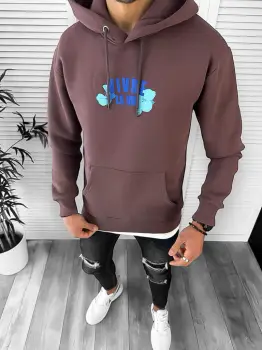 Hanorac barbati maro slim fit 3066 imagine