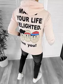 Hanorac barbati roz pudra cu imprimeu pe spate slim fit K054 N15-3* imagine