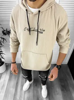 Hanorac barbati slim bej 3067 imagine