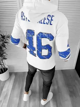 Hanorac barbati slim fit alb cu imprimeu pe spate K130 N13* imagine