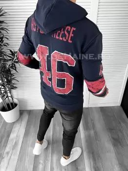 Hanorac barbati slim fit bleumarin cu imprimeu pe spate K130 N13* imagine