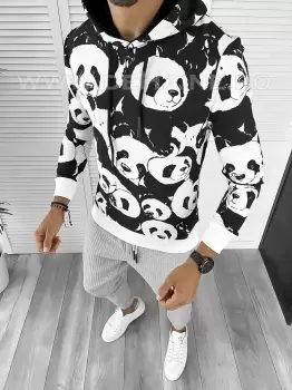 Hanorac barbati slim fit cu imprimeu PANDA K246 105-3 E imagine