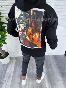 Hanorac barbati slim fit negru cu imprimeu pe spate K386 I4.1 E 56-4 imagine