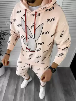 Hanorac barbati slim fit roz K019 55-1  imagine