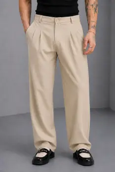 Pantaloni barbati casual  croiala lejera  crem A01 imagine