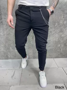 Pantaloni barbati casual negri + lant 12097 12-4.3 imagine