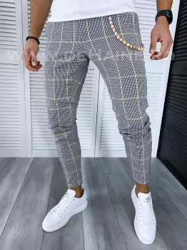 Pantaloni barbati casual regular fit gri in carouri B1703 O3-1.3 imagine
