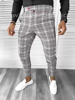 Pantaloni barbati casual regular fit in carouri B7840 2-1 E imagine