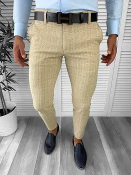 Pantaloni barbati eleganti bej 12735  imagine