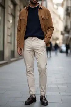 Pantaloni barbati eleganti bej S132 imagine