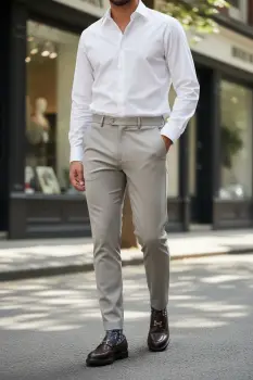 Pantaloni barbati eleganti bej S133 imagine