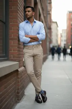 Pantaloni barbati eleganti bej S134 imagine