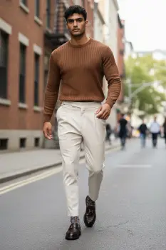 Pantaloni barbati eleganti bej S136 imagine