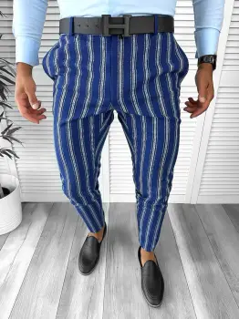 Pantaloni barbati eleganti bleumarin cu dungi B1606 F3-5.2 E 10-5 ~ imagine